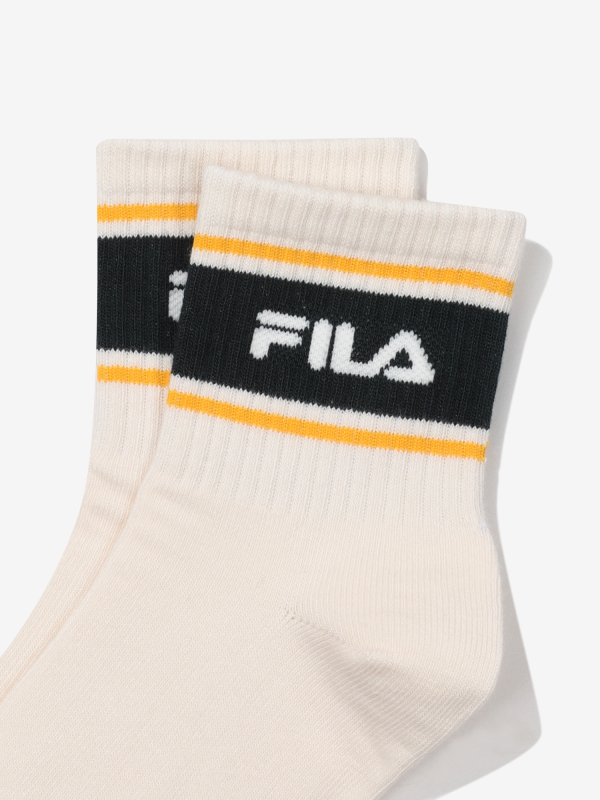 韓國FILA - 粗條紋中襪 (香草色) 