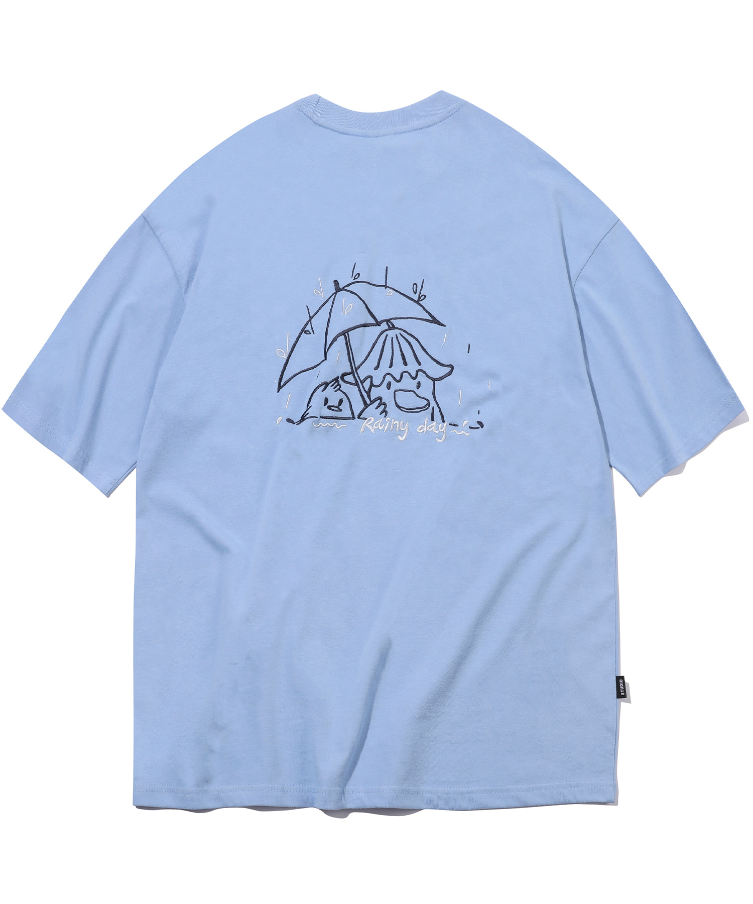韓國CPGN STUDIO - Rainy Day Embroidery Short Sleeve T-shirt Fade Blue