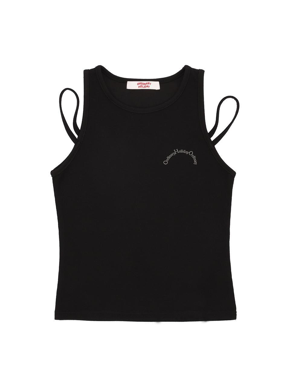 [Ordinary X Hello Kitty] Slit Shoulder Sleeveless T-shirt BLACK