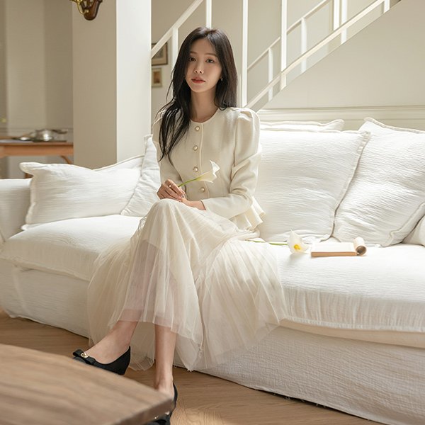 ode-로맨틱 플리츠 더블 샤 스커트 ♡韓國女裝裙