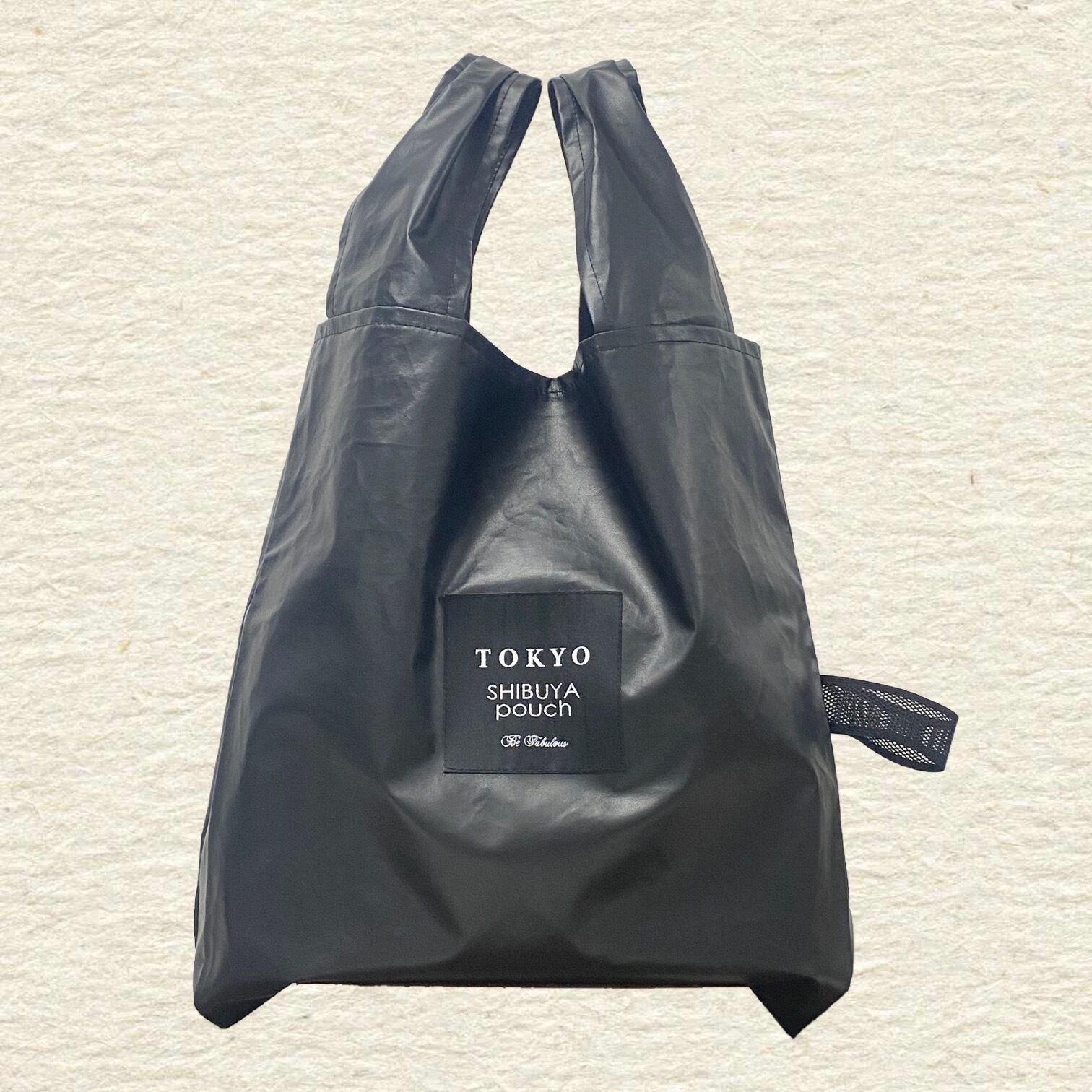 【日本直送】TOKYO SHIBUYA POUCH - 雙色霧面軟包（黑色）(L號)  | 日本超火紅環保袋 | 非常好攜帶 | 超輕便又好用