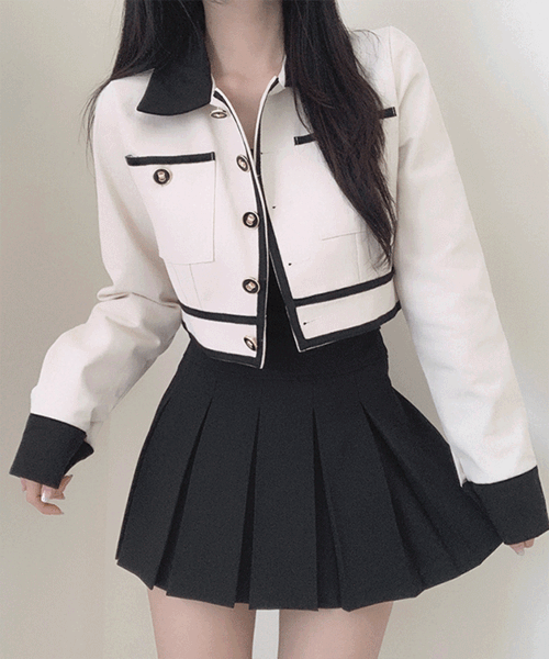 j_blin - [고급미]리튼 배색 카라 크롭 자켓♡韓國女裝外套