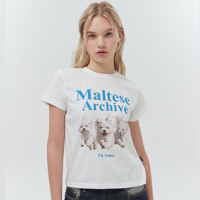 【限時優惠】Wai Kei -  Maltese Archive Short Sleeve T-shirt  | WHITE BLUE