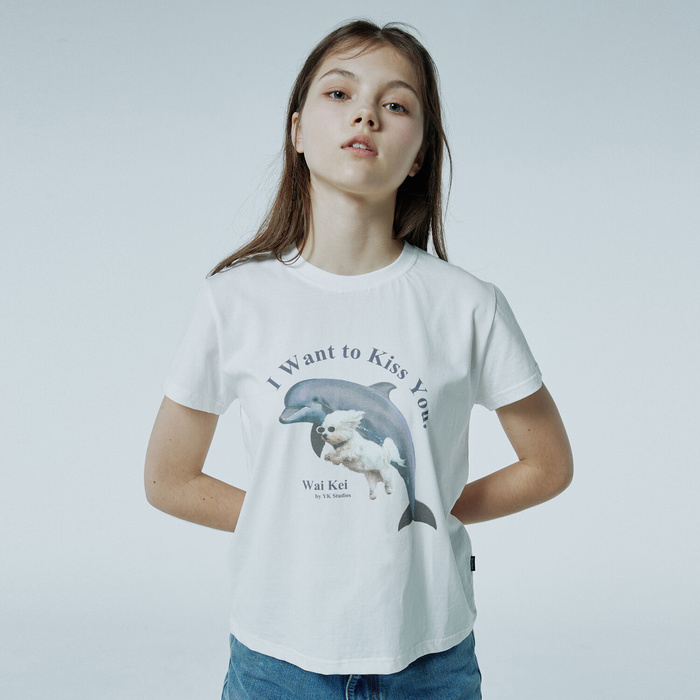 【限時優惠】Wai Kei - Puppy Dolphin Jumping Short Sleeve T-shirt  | WHITE 