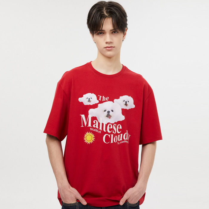 【限時優惠】Wai Kei -  Maltese Cloudy Short Sleeve T-shirt | RED