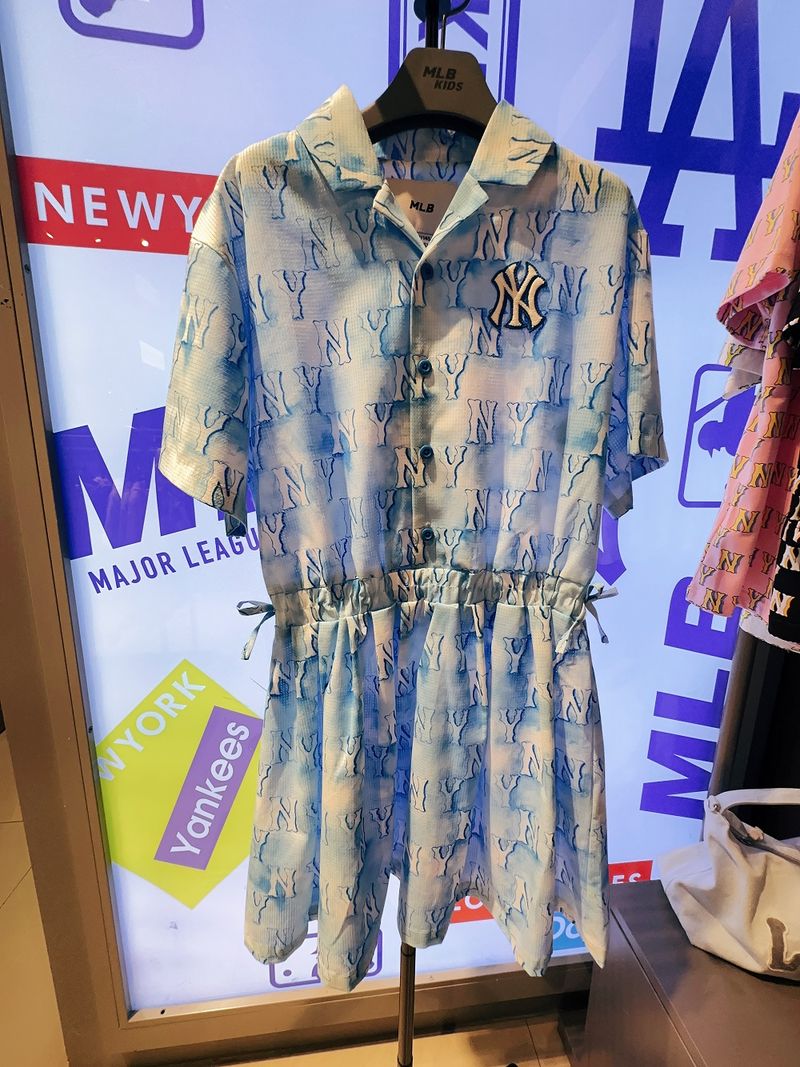 【限時優惠】MLB KIDS | Watet Monogram Shirt Dress New York Yankees - Sky Blue